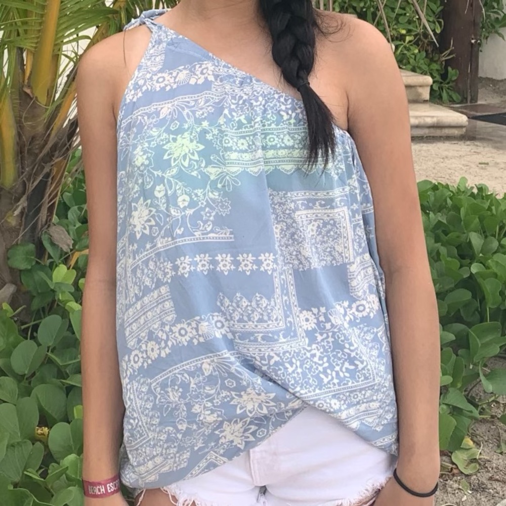 Bibi bandana print one shoulder shirt
